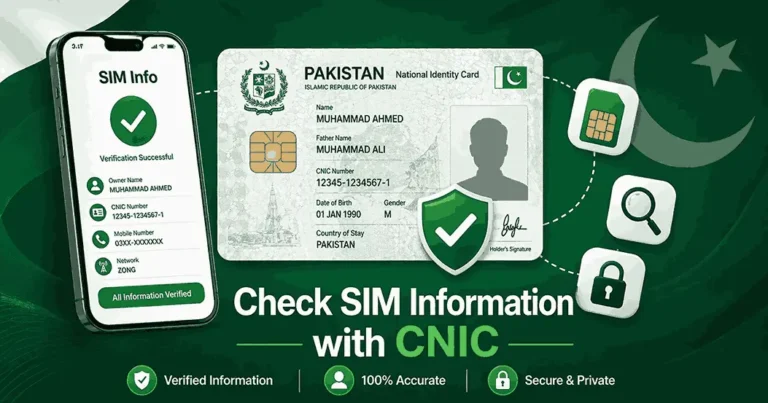 Live Tracker Pakistan showing SIM information check with CNIC card verification